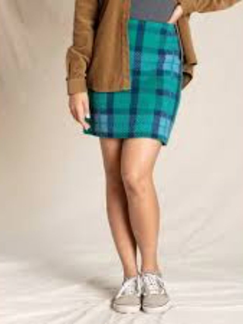 Toad & Co Merino Wool Heartfelt Sweater Skirt Green Blue Plaid Size Small